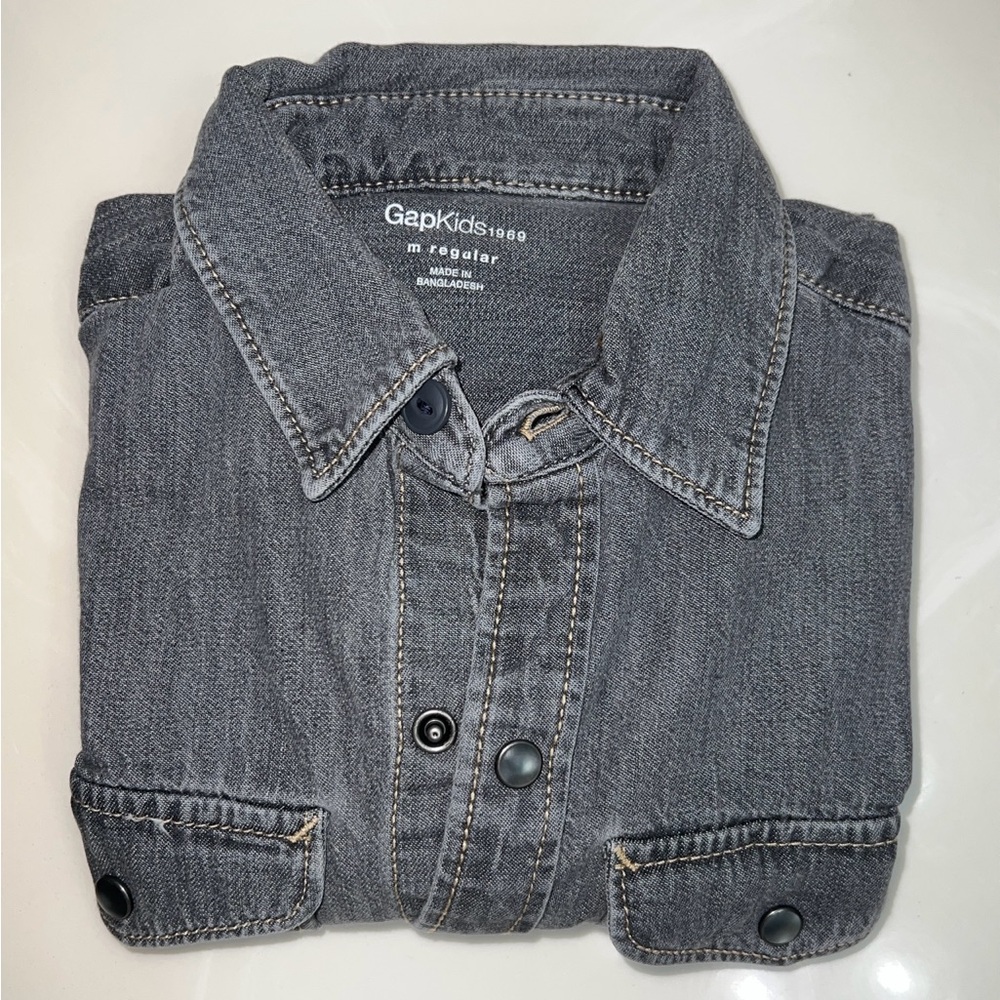Gap Grey Denim Western Shirt, Boys Size M (8-9) Regular, 100% Cotton
